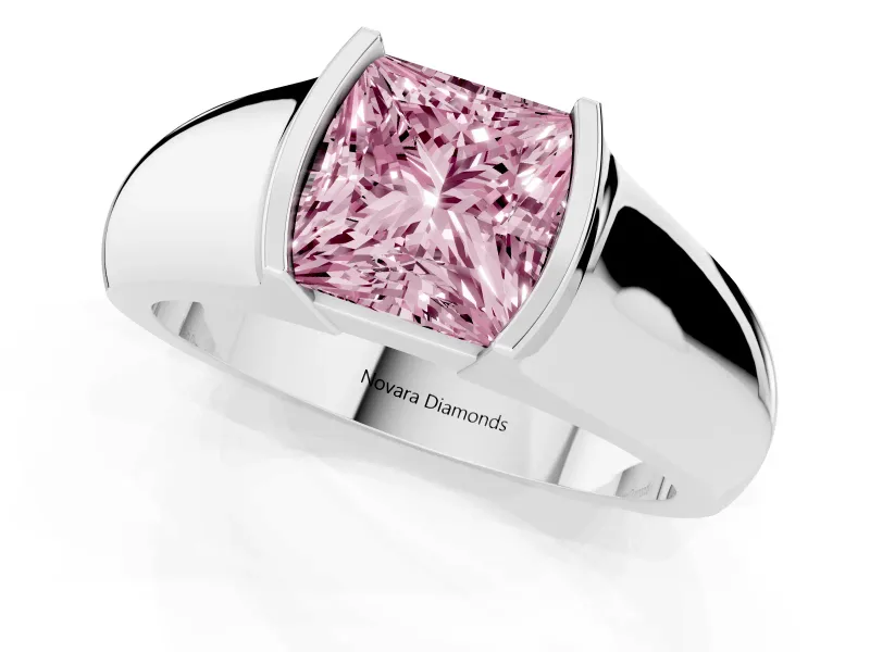 Princess Cut Half Bezel Engagement Ring Setting for a Fancy Pink Lab-Grown Diamond | Wide Band | Sterling Silver