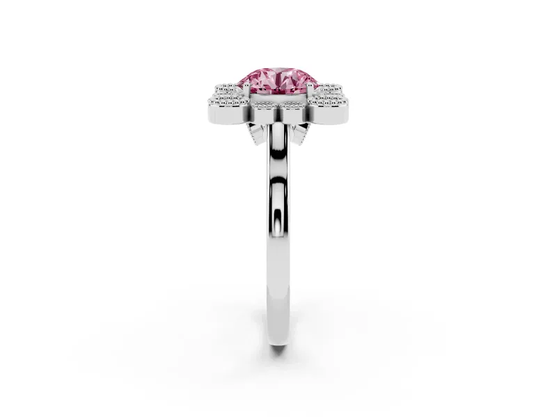 Round Milgrain Cluster Halo Engagement Ring Setting for a Fancy Pink Lab-Grown Diamond | Plain Band | Platinum