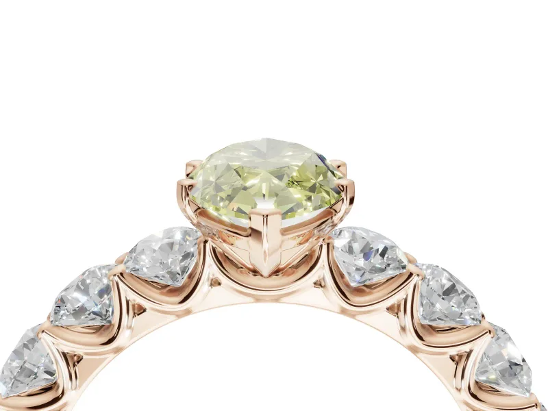 Marquise Side Stone Engagement Ring Setting for a Fancy Yellow Lab-Grown Diamond | Scalloped Prong Accents | Rose Gold