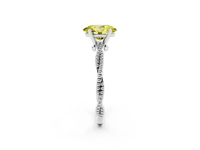 Oval Twisted Engagement Ring Setting for a Fancy Yellow Lab-Grown Diamond | Beaded Twist | Platinum