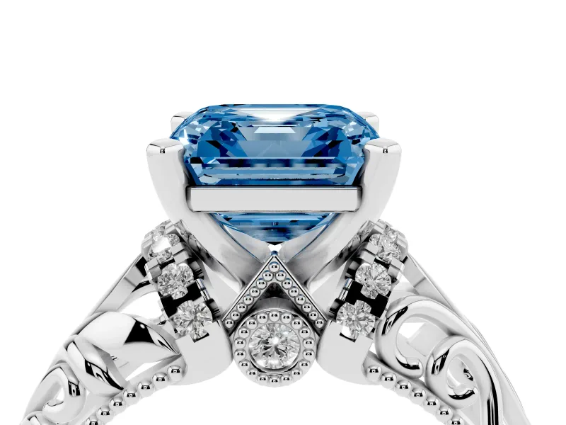 Asscher Cut Filigree Engagement Ring Setting for a Fancy Blue Lab-Grown Diamond | Sterling Silver