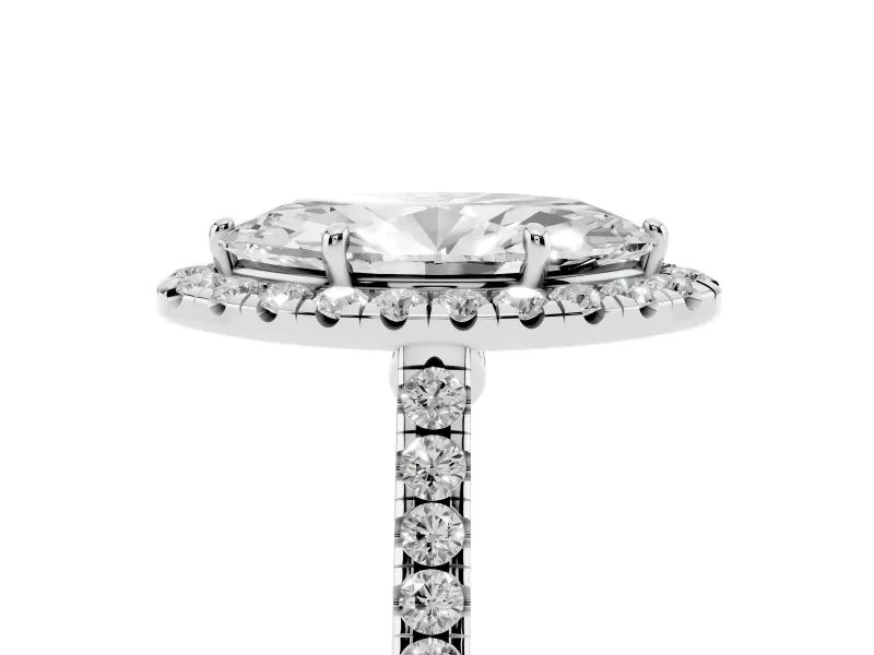 Marquise Halo Engagement Ring Setting | Pave Shoulders | Sterling Silver