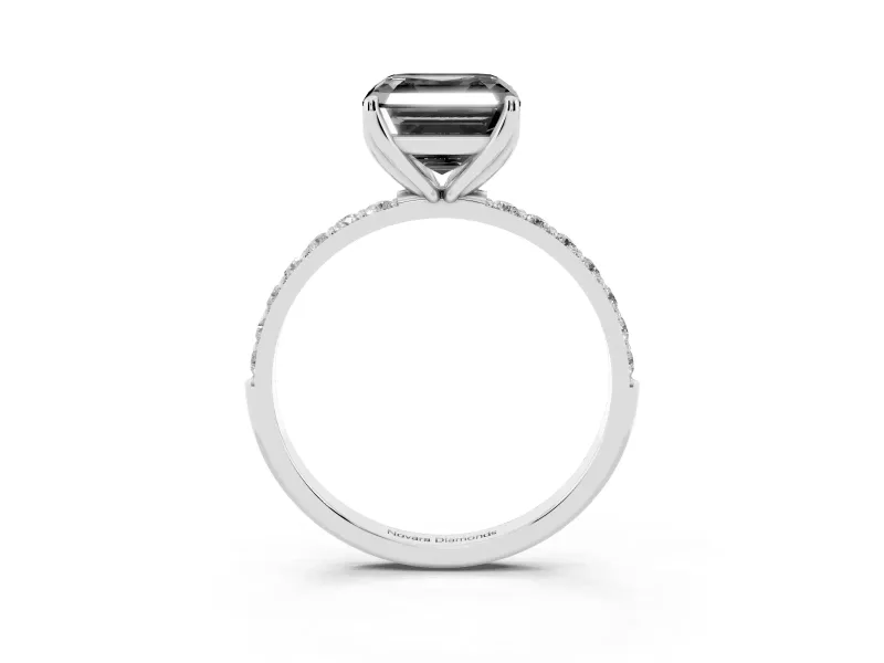 Asscher Cut Pavé Solitaire Engagement Ring Setting for a Black Center | Slim Band | Platinum