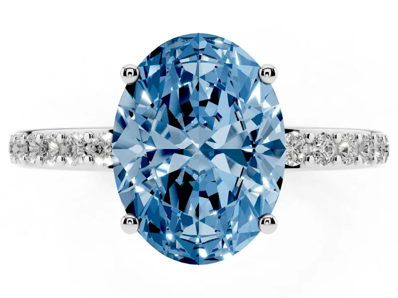 Oval Hidden Halo Engagement Ring Setting for a Fancy Blue Lab-Grown Diamond | Sterling Silver