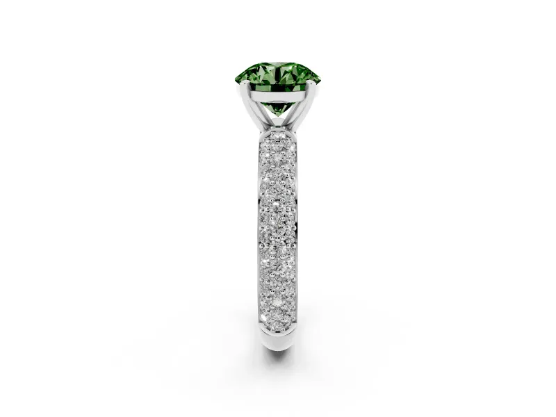 Round Domed Pavé Engagement Ring Setting for a Fancy Green Lab-Grown Diamond | White Gold