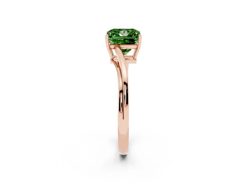 Princess Cut Bypass Solitaire Engagement Ring Setting for a Fancy Green Lab-Grown Diamond | Rose Gold