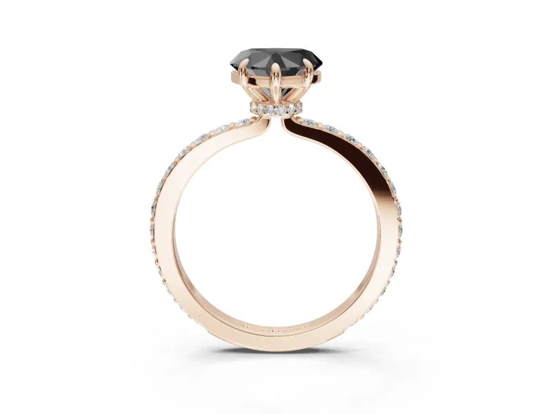 Heart-Shaped Hidden Halo Engagement Ring Setting for a Black Center | Pavé Band | Rose Gold