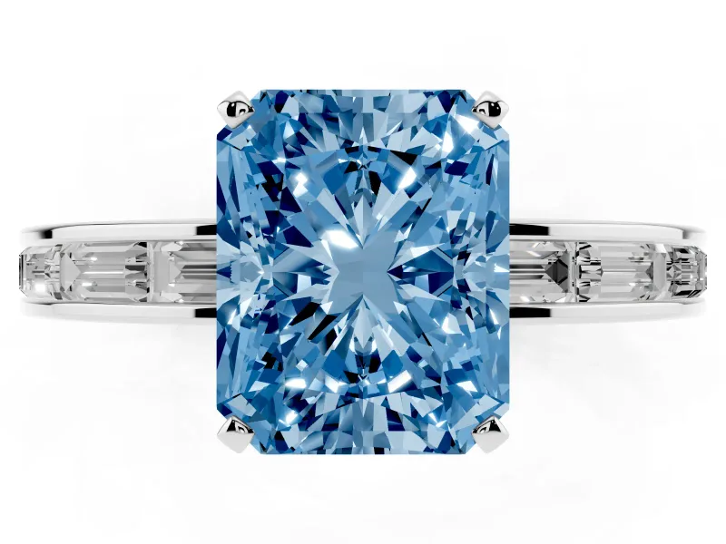 Radiant Cut Channel Set Engagement Ring Setting for a Fancy Blue Lab-Grown Diamond | Platinum