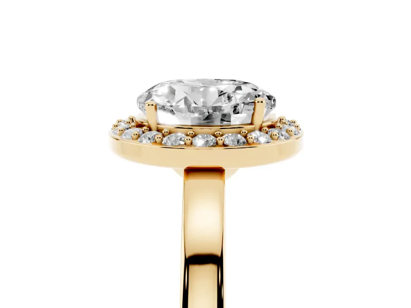 Round Thin Halo Low Profile Engagement Ring Setting | Slim Plain Band | Yellow Gold