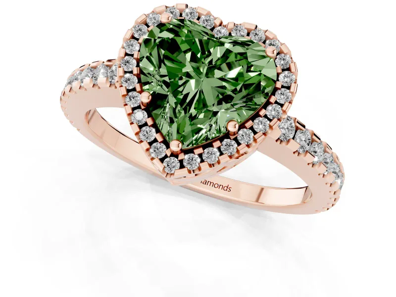 Heart-Shaped Pave Halo Engagement Ring Setting for a Fancy Green Lab-Grown Diamond | Rose Gold