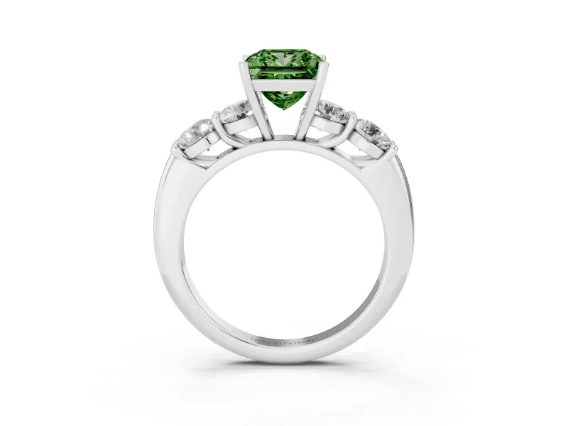 Princess Cut Five Stone Engagement Ring Setting for a Fancy Green Lab-Grown Diamond | Prong Set Side Stones | White Gold