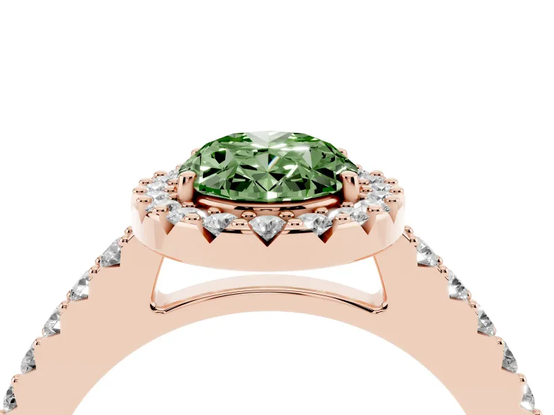 Oval Halo Engagement Ring Setting for a Fancy Green Lab-Grown Diamond | Single Row Pavé Band | Rose Gold