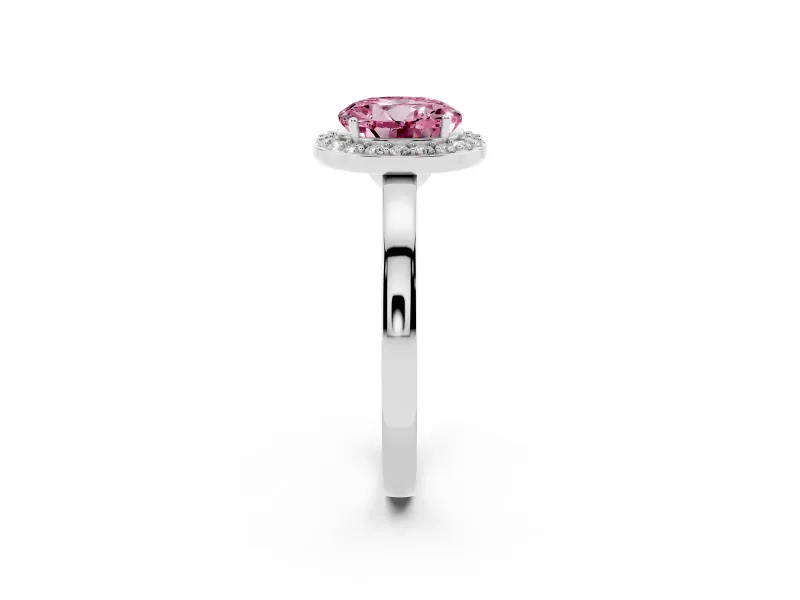 Round Thin Halo Engagement Ring Setting for a Fancy Pink Lab-Grown Diamond | Slim Plain Band | Sterling Silver