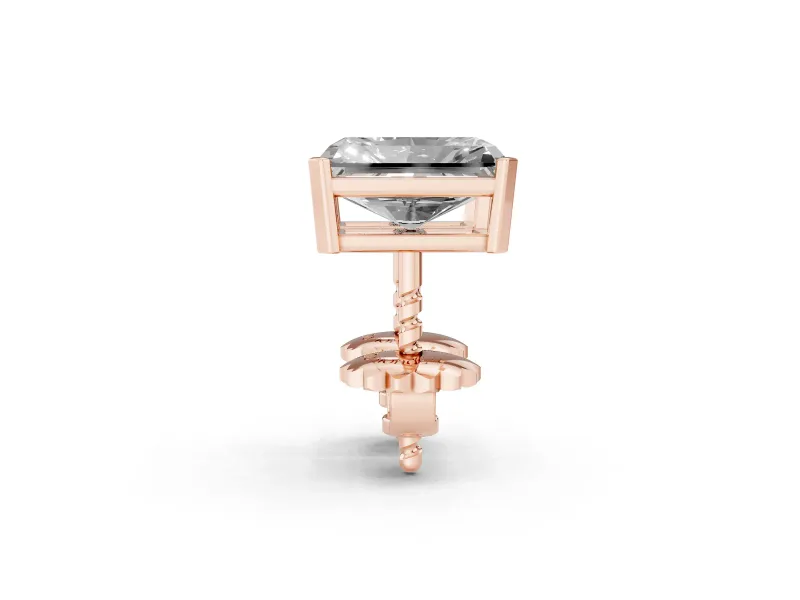 Radiant Cut Diamond Solitaire Stud Earrings Set in Rose gold with Basket Setting