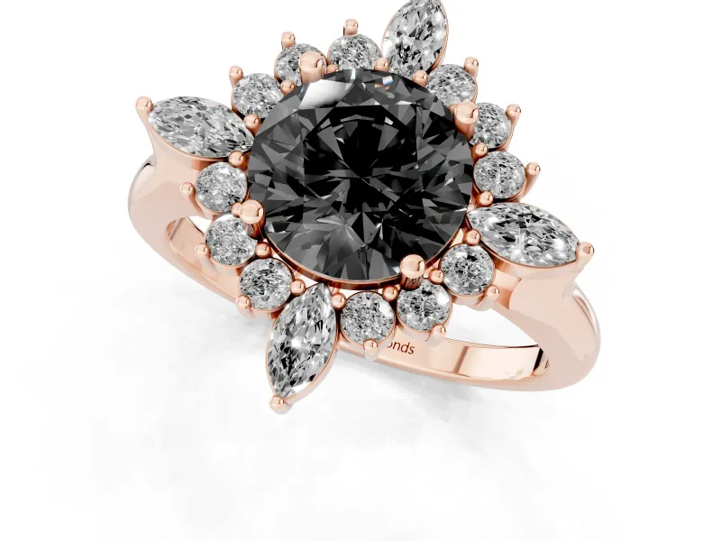 Round Cluster Halo Engagement Ring Setting for a Black Center | Rose Gold