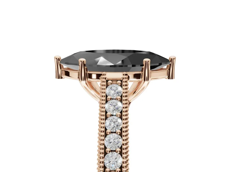 Marquise Vintage Pavé Engagement Ring Setting for a Black Center | Rose Gold