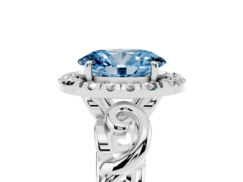 Oval Filigree Halo Engagement Ring Setting for a Fancy Blue Lab-Grown Diamond | Sterling Silver