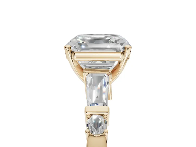 Asscher Cut Tapered Baguette Engagement Ring Setting | Bar Set Sides | Yellow Gold