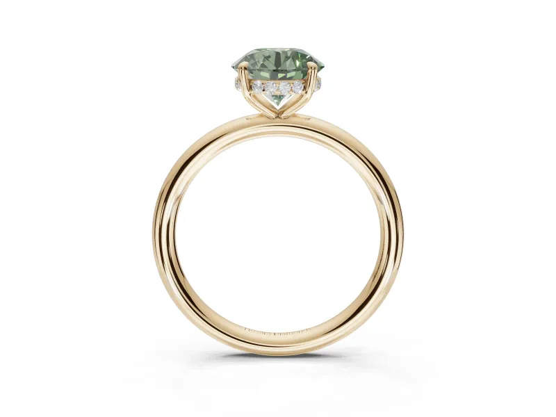 Round Hidden Halo Ring Setting for a Fancy Green Lab-Grown Diamond | Yellow Gold