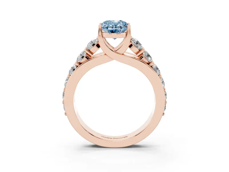 Oval Graduated Engagement Ring Setting for a Fancy Blue Lab-Grown Diamond | Rose Gold
