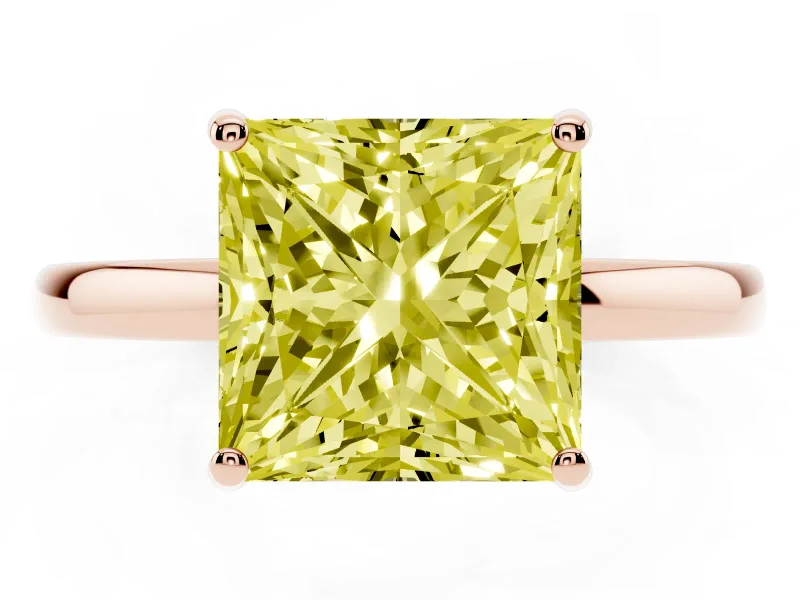 Princess Cut Engagement Ring Setting for a Fancy Yellow Lab-Grown Diamond | Hidden Halo | Rose Gold