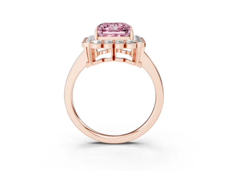 Princess Cut Scalloped Cluster Halo Engagement Ring Setting for a Fancy Pink Lab-Grown Diamond | Plain Band | Rose Gold