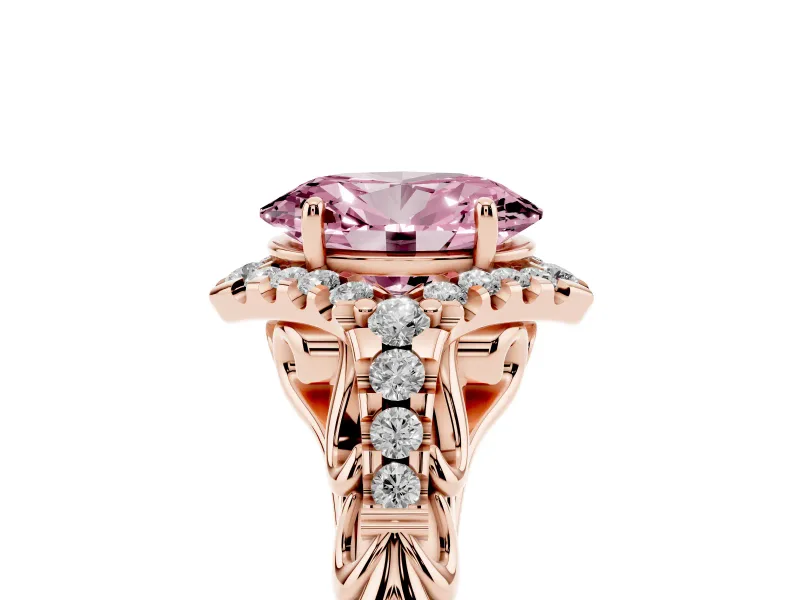 Oval Hidden Halo Filigree Engagement Ring Setting for a Fancy Pink Lab-Grown Diamond | Rose Gold