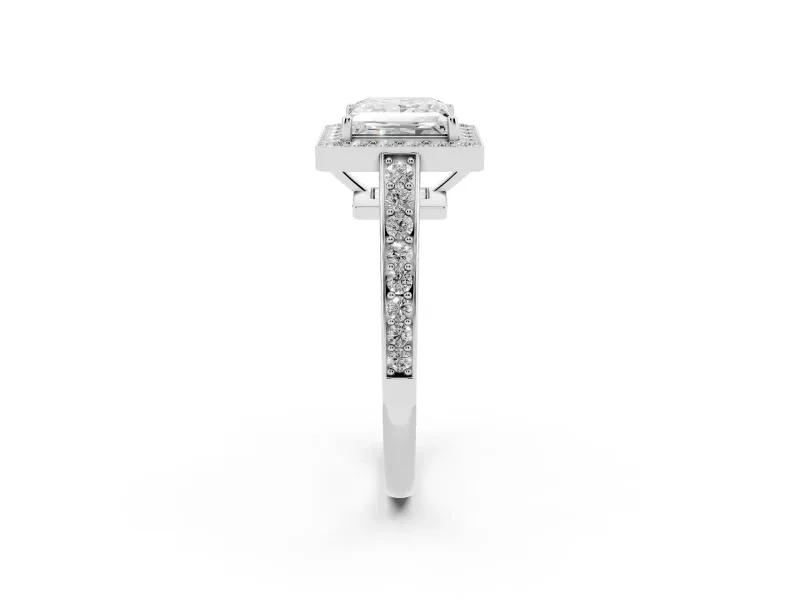 Princess Cut Diamond Halo Pavé Engagement Ring Set in Silver with Bezel Setting