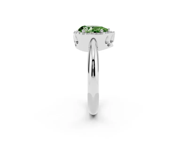Fancy Green Pear Cut Diamond Halo Engagement Ring Set in Platinum with Plain Split Shank and Prong Setting