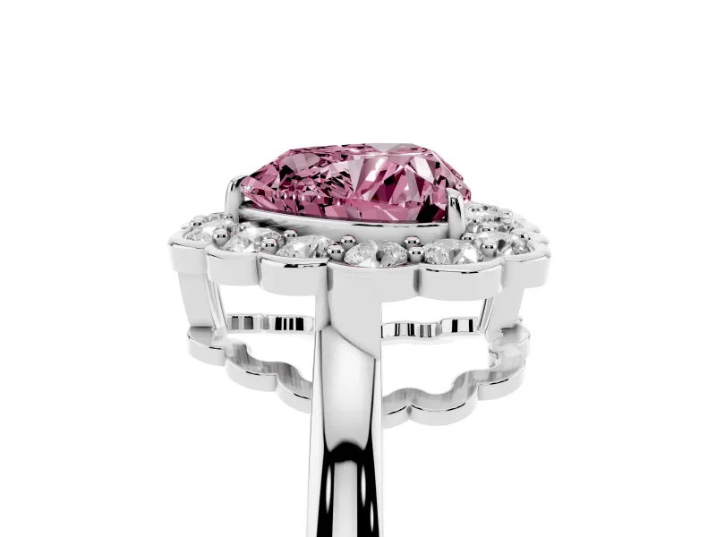 Heart-Shaped Scalloped Cluster Halo Engagement Ring Setting for a Fancy Pink Lab-Grown Diamond | Plain Band | Platinum