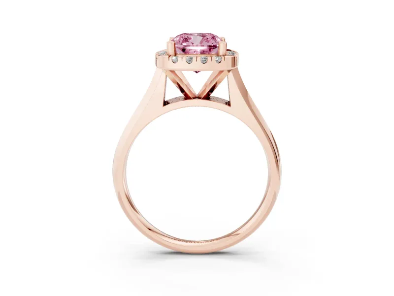 Cushion Cut Halo Engagement Ring Setting for a Fancy Pink Lab-Grown Diamond | Square Profile Band | Rose Gold