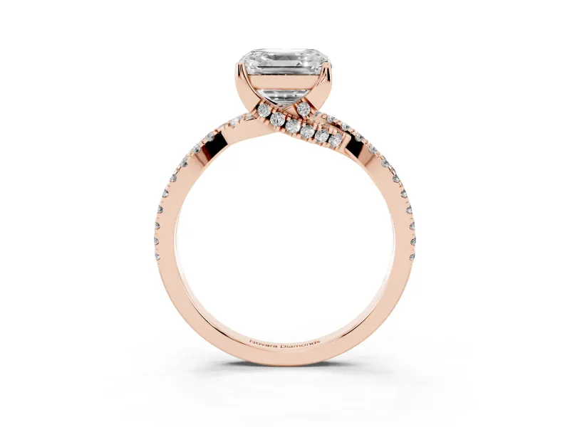 Asscher Cut Twisted Split Shank Pave Engagement Ring Setting | Pave Gallery | Rose Gold