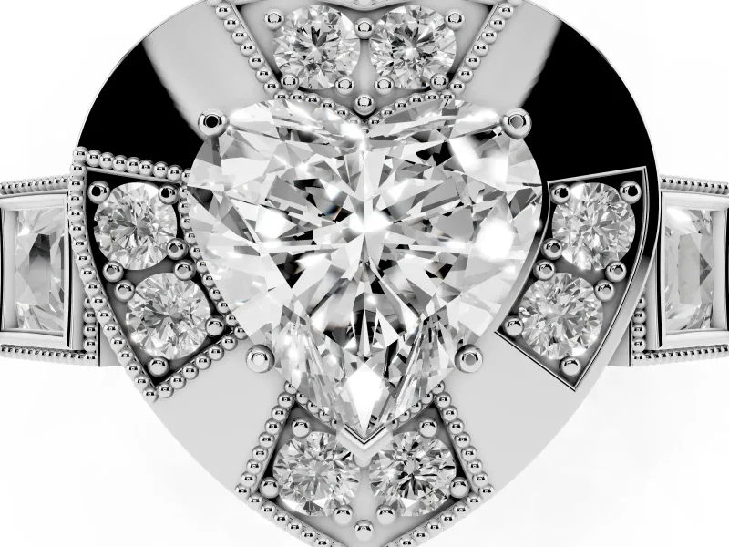 Heart Cut Diamond Milgrain Halo Ring Set in Platinum with Split Shank