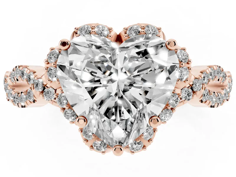 Heart-Shaped Milgrain Halo Engagement Ring Setting | Graduated Shoulders | Rose Gold