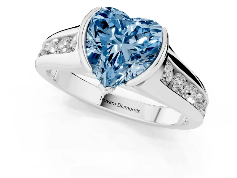 Heart-Shaped Half Bezel Engagement Ring Setting for a Fancy Blue Lab-Grown Diamond | Platinum