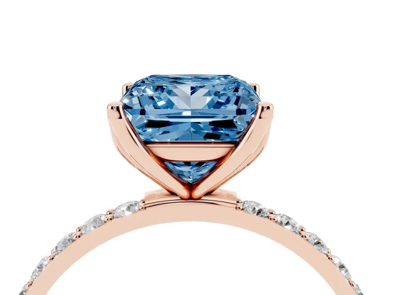 Princess Cut Pave Engagement Ring Setting for a Fancy Blue Lab-Grown Diamond | Slim Band | Rose Gold