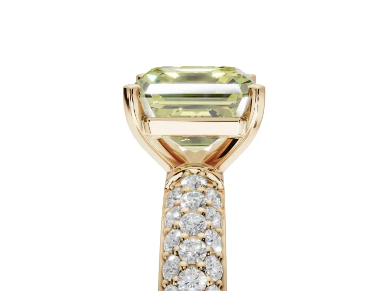 Asscher Cut Domed Pavé Engagement Ring Setting for a Fancy Yellow Lab-Grown Diamond | Yellow Gold