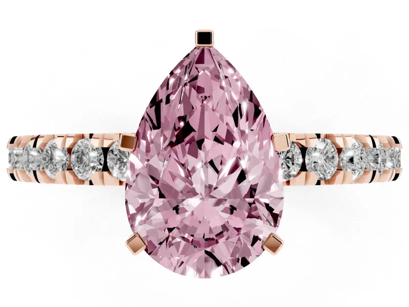 Fancy Pink Pear Cut Diamond Pavé Band Solitaire Set in Rose gold with Prong Setting