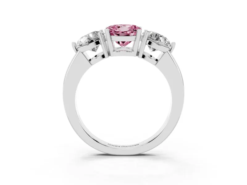 Round Three Stone Engagement Ring Setting for a Fancy Pink Lab-Grown Diamond | Large Round Side Stones | Platinum