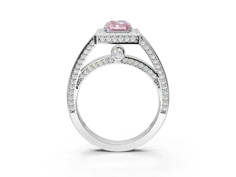 Radiant Cut Sectioned Halo Engagement Ring Setting for a Fancy Pink Lab-Grown Diamond | Sterling Silver