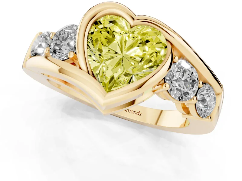 Heart-Shaped Bezel Bypass Engagement Ring Setting for a Fancy Yellow Lab-Grown Diamond | Yellow Gold