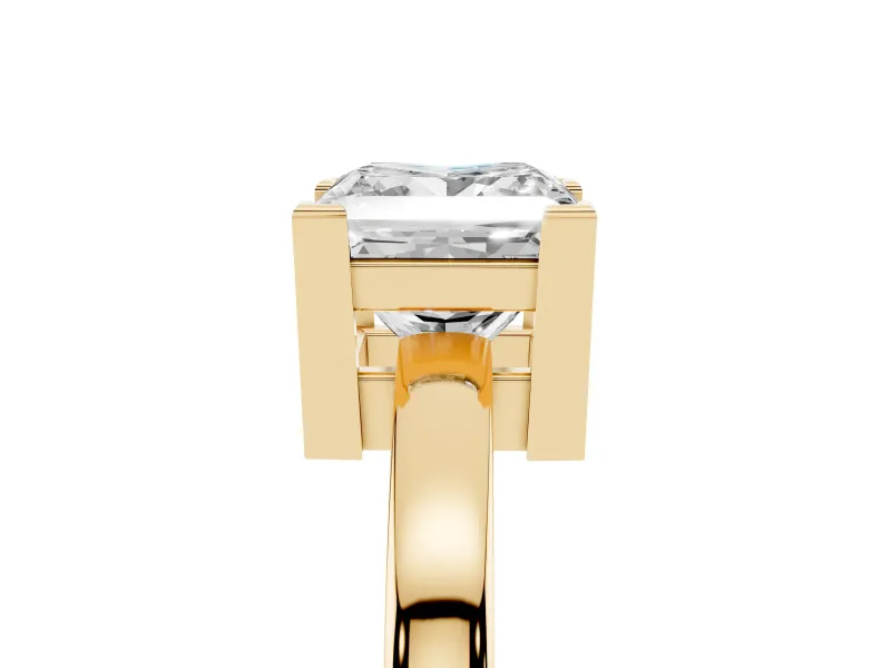 Princess Cut Diamond Solitaire Ring Set in Yellow gold with Prong Head and Smooth Polished Band