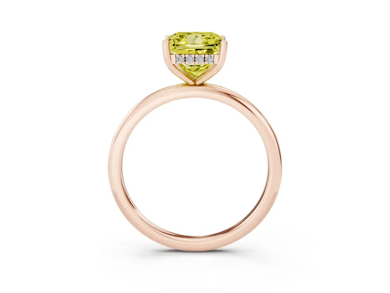Fancy Yellow Princess Cut Diamond Solitaire Engagement Ring Set in Rose gold with Prong Setting and Polished Band