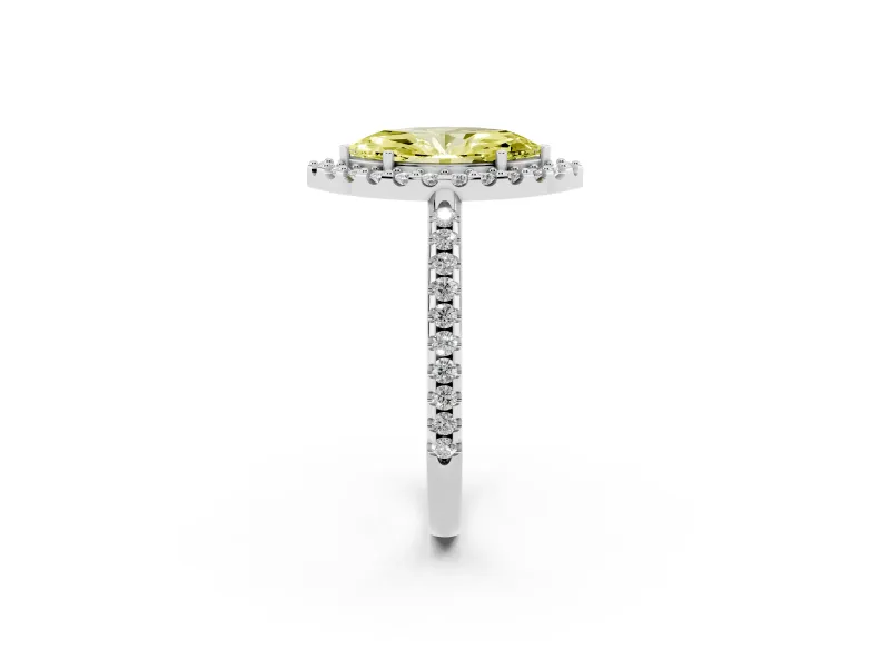 Marquise Pave Halo Engagement Ring Setting for a Fancy Yellow Lab-Grown Diamond | Pave Band | Platinum