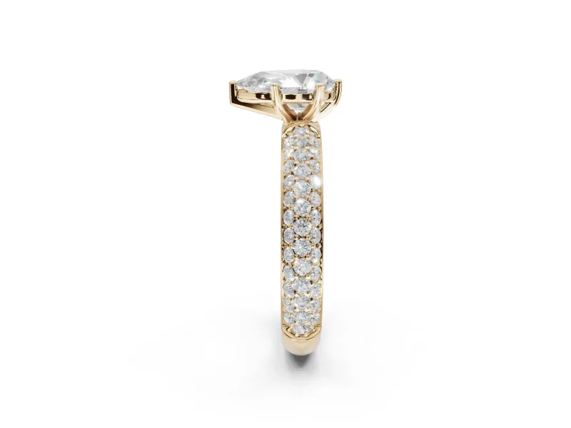 Pear-Shaped Pavé Solitaire Engagement Ring Setting | Domed Pavé Band | Yellow Gold
