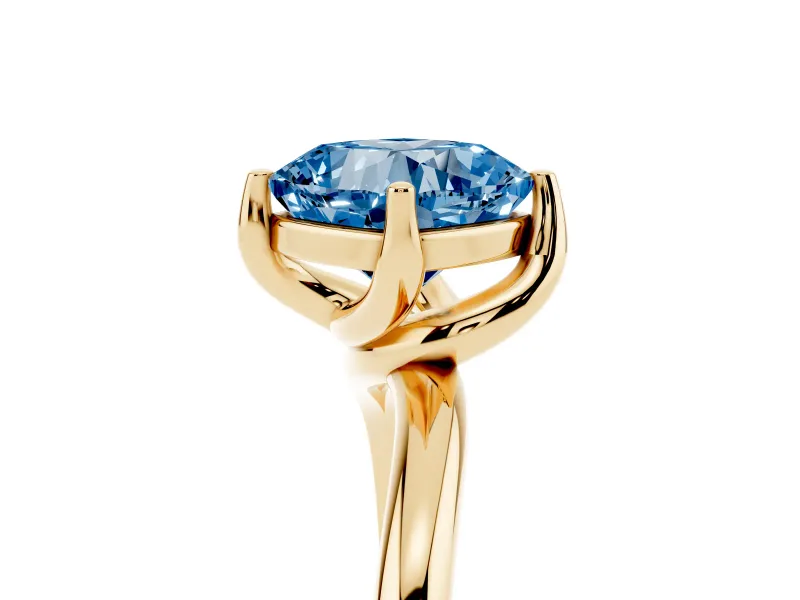 Cushion Cut Bypass Solitaire Engagement Ring Setting for a Fancy Blue Lab-Grown Diamond | Plain Band | Yellow Gold