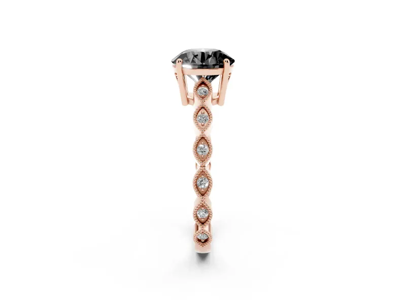 Round Milgrain Solitaire Engagement Ring Setting for a Black Center | Scalloped Band | Rose Gold