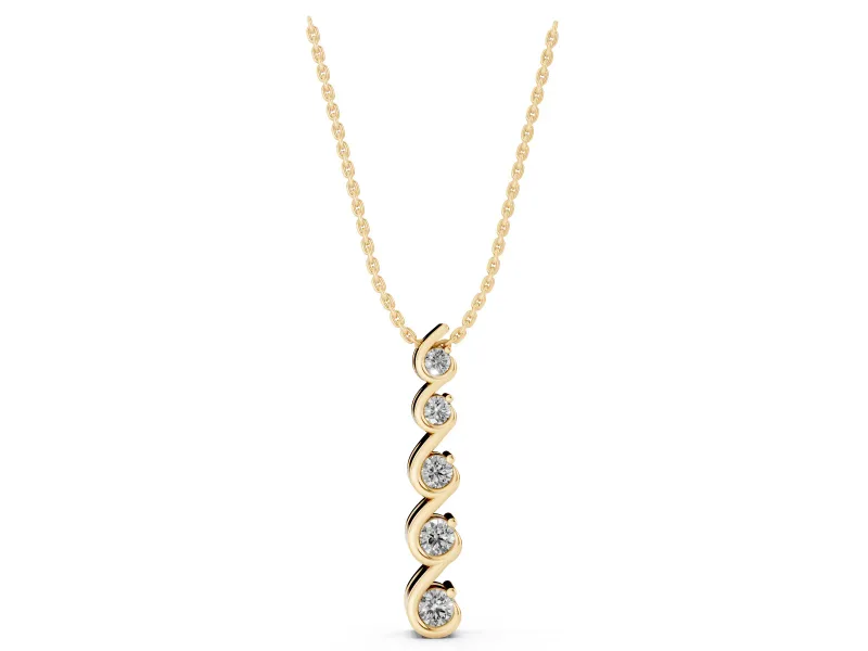 Round Lab-Grown Diamond S-Curve Wire Pendant Necklace | Prong Set | Yellow Gold
