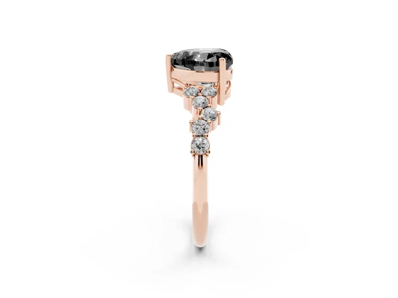 Heart-Shaped Scattered Accent Engagement Ring Setting for a Black Center | Slim Band | Rose Gold