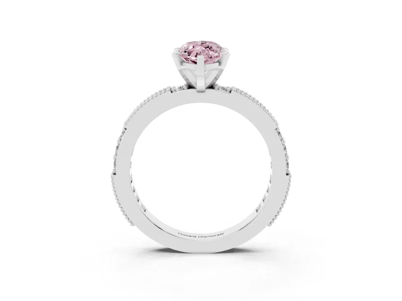 Fancy Pink Marquise Cut Diamond Solitaire Ring Set in Silver with Slim Pavé Band and Prong Setting